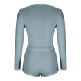 thumbnail image 4 of XuJwPNcy 2 Piece Pajama Sets for Women Ribbed Knit Sleepwear V Neck Long Sleeve Crop Top and Shorts Lounge Set, 4 of 4