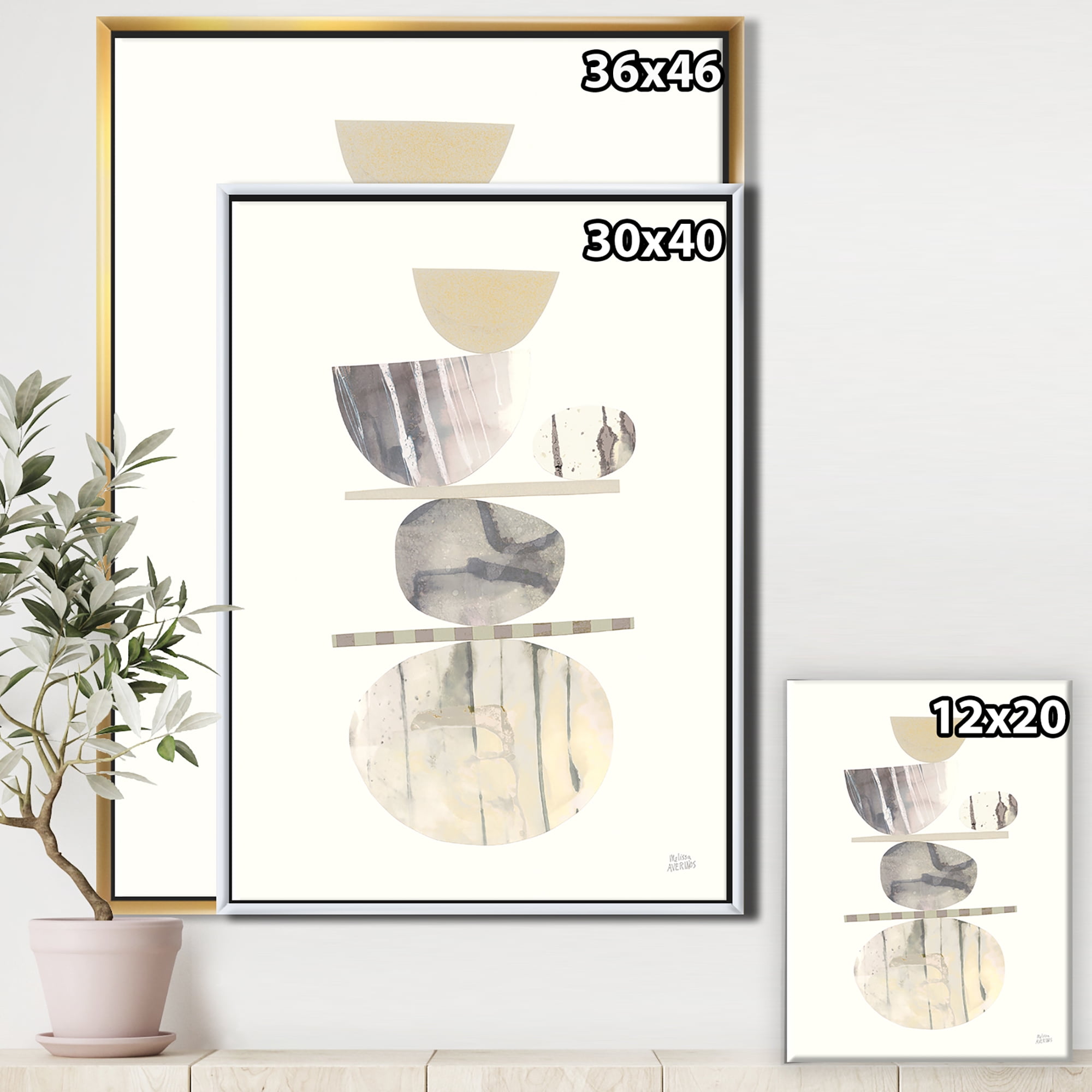 Designart ' Geometric Balance Neutral II ' Shabby Chic Framed Canvas