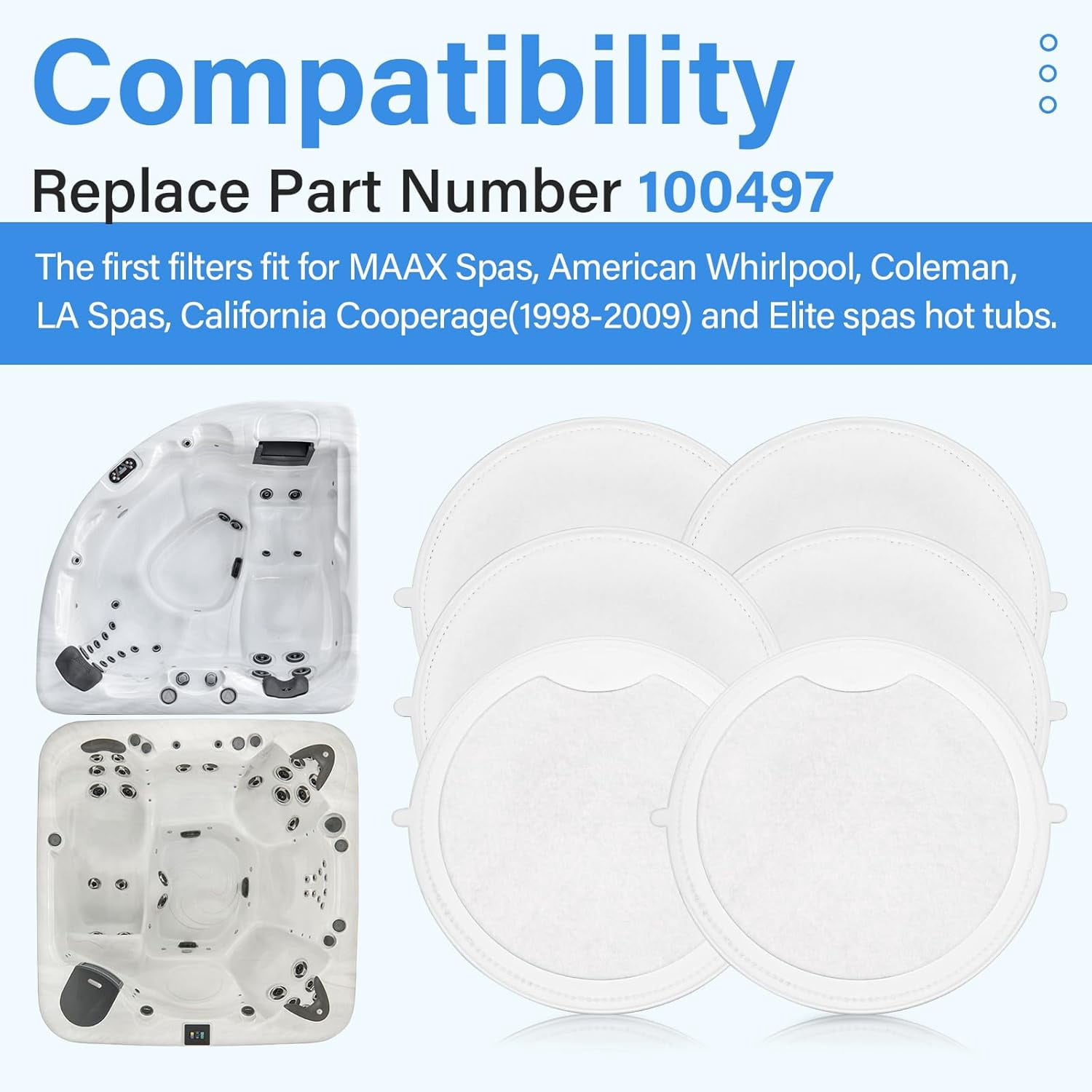 Hot Tub Pre Filters, 100497 First Filter Replacement for Maax Coleman Whirlpool California Cooperage Hot Tub and Spa Parts (6 Pack)