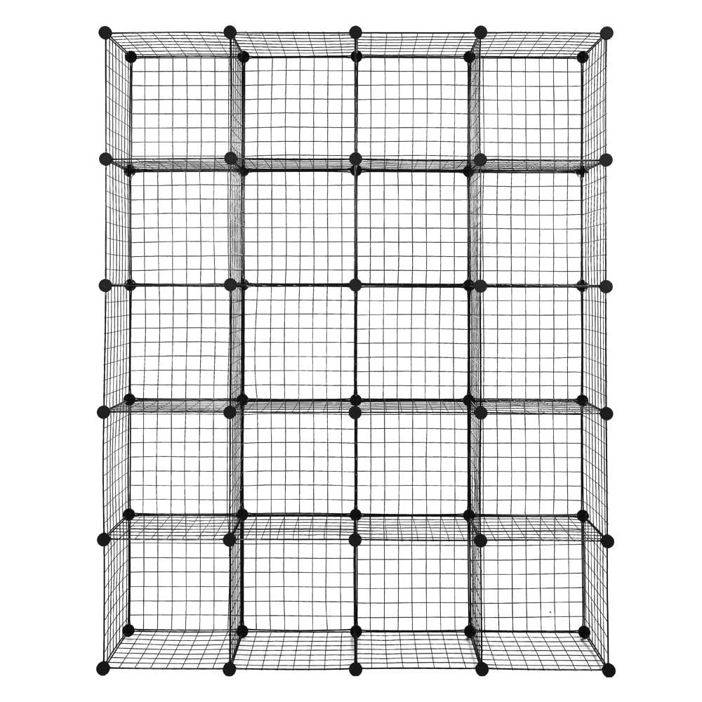 Zimtown DIY 20-Cube Wire Grid Storage Organizer,  14"x14" Modular Wardrobe Bookshelf for Office Bedroom Bathroom Living Room, Black