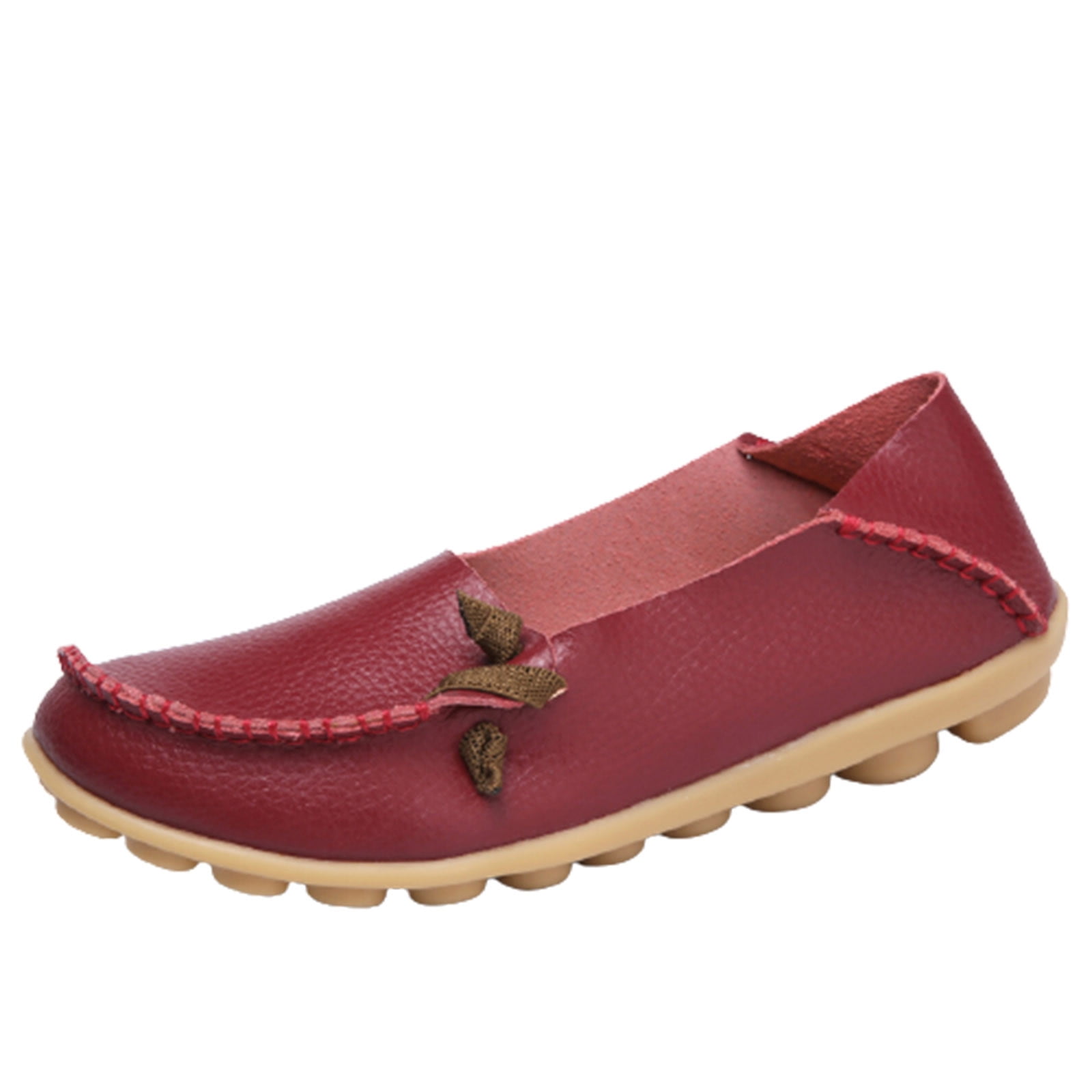 Loafers for Women Casual Flat Round Toe Shoes Lightweight Comfortable Stylish Footwear Wine 8.5