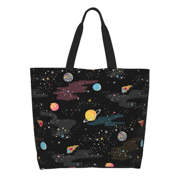Fotbe Galaxy Bolsa Tote Estética de Lona con Estampado para Mujer - Bolsa Reutilizable de Hombro Casual para Vacaciones, Compras, Trabajo y Gimnasio