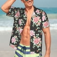 thumbnail image 7 of Pofeuu Rose Flowers Print Hawaiian Shirt for Men Sleeves Casual Button Down Summer Beach Dress Shirts T-Shirts,Large, 7 of 7
