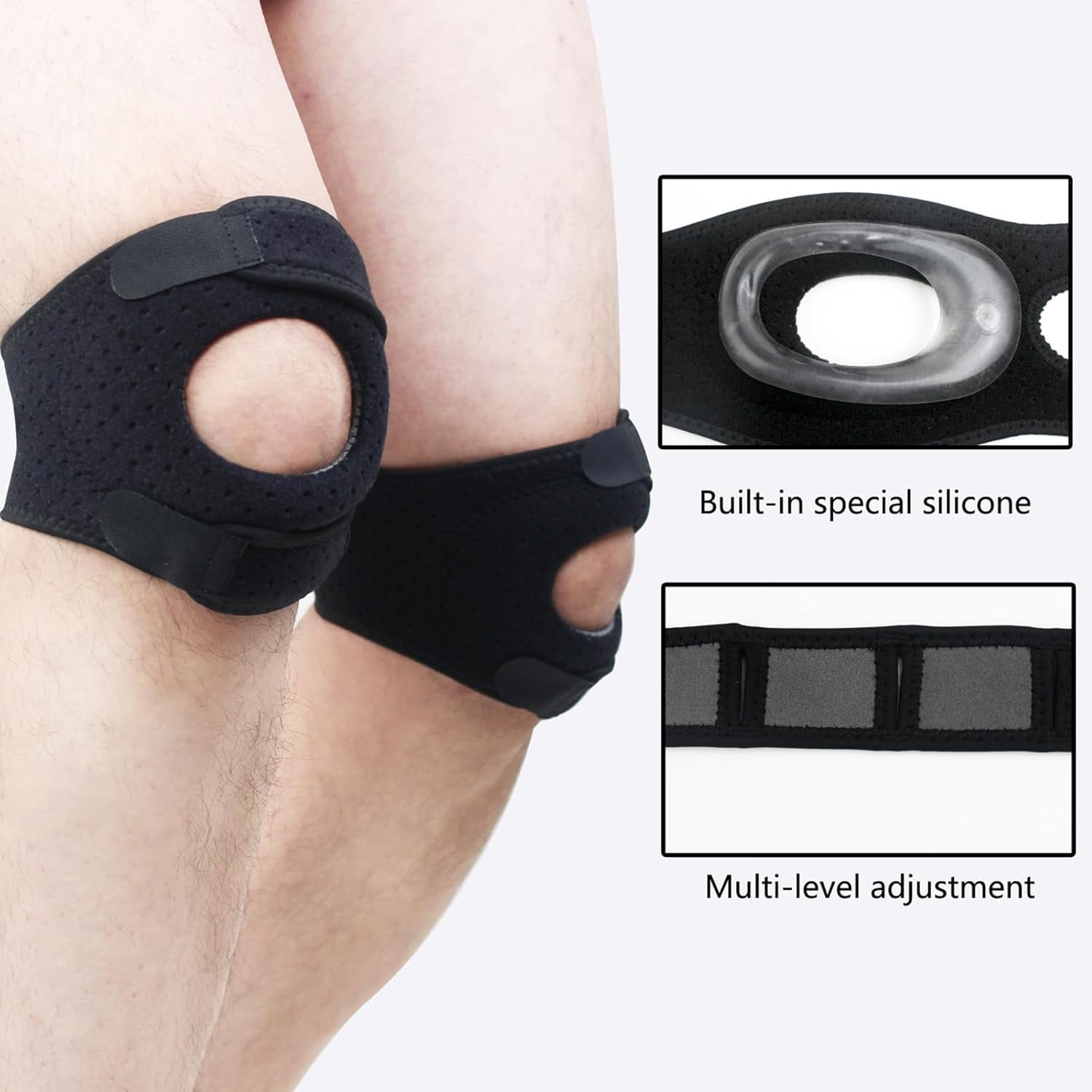 Adjustable Knee Brace for Men & Women, Patella Support with Gel Pads & Side Stabilizers – Compression Knee Strap for Running, Basketball, Cycling, Football, Mountaineering, Tennis