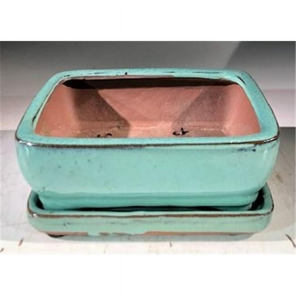 Bonsai Boy L367 6 x 4.5 x 2.5 in. Ceramic Bonsai Pot with Humidity Drip Tray, Light Blue - Rectangle