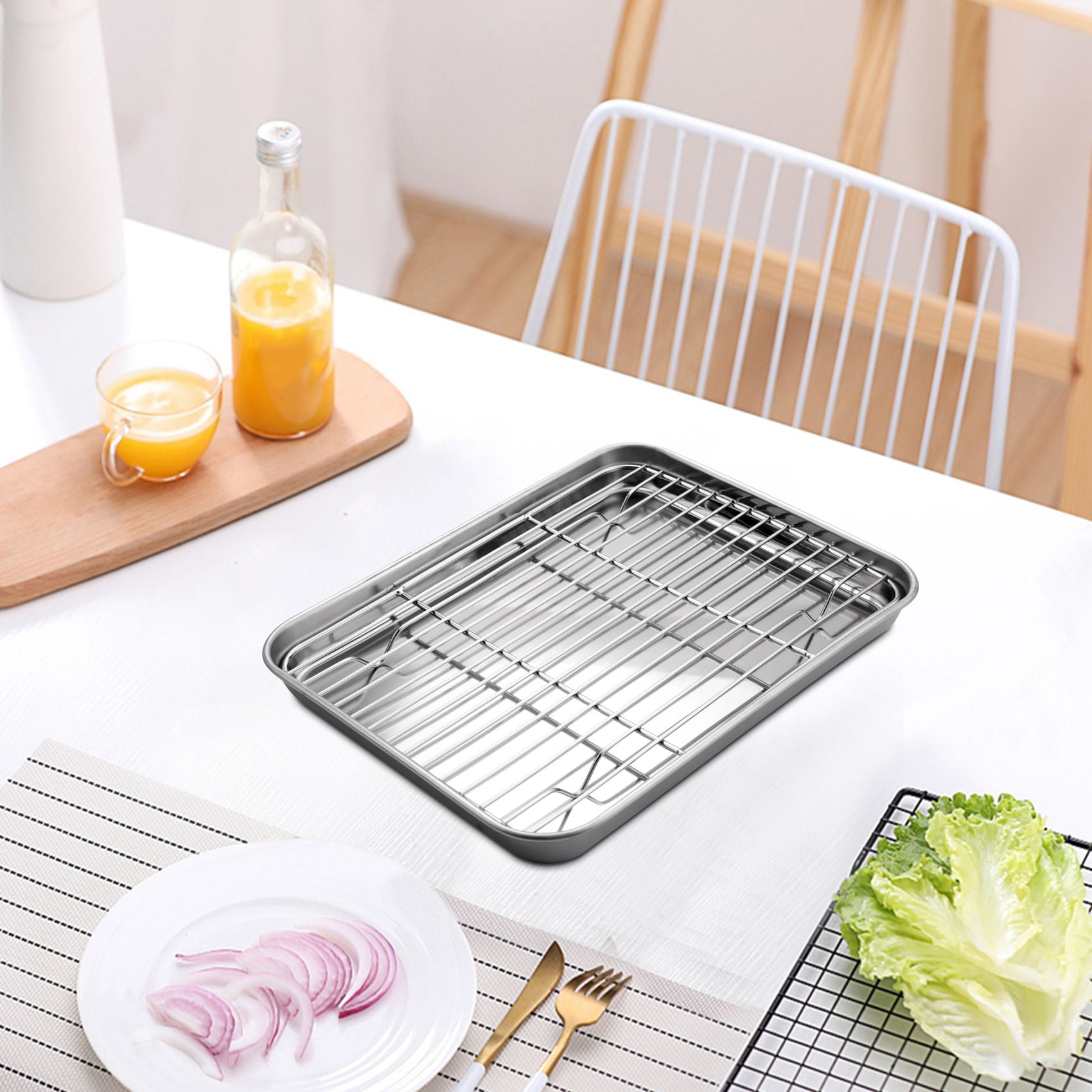 Unbranded 10 Inch Toaster Oven Tray And Rack Set Small Stainless Steel Baking Pan With Cooling Rack dishwasher Safe Baking Sheet Silver 10 X 8 X 1 In