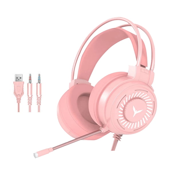 Auriculares para juegos Auriculares estéreo LED Auriculares omnidireccionales con micrófono reductor de ruido, rosa Scienceny EL000129-03