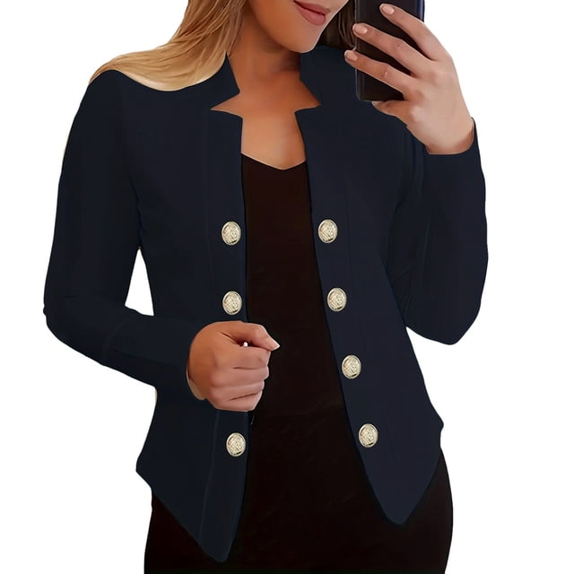 GDREDA Veste Décontractée pour Femmes Steampunk Ourlet Haut-Bas Ouvert devant Manches Longues Blazer à Basque de Travail Marine,P