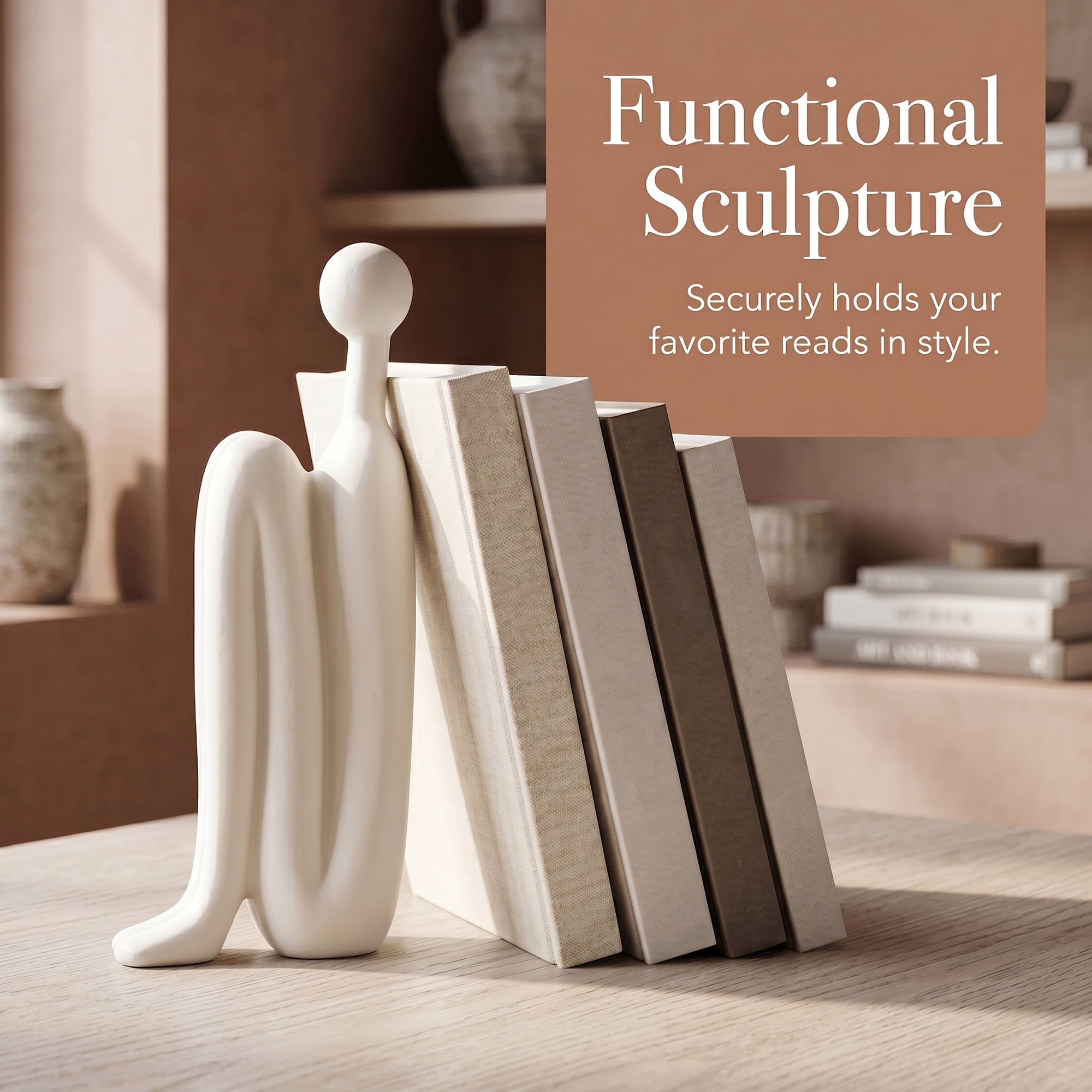 Unique Bargains Human Figure Bookends, Thinking Man Statue Decorative Book Ends Creamy White 4.3"x2"x11"
