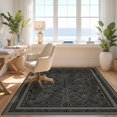 thumbnail image 3 of Design&I 3'x5' Washable Area Rug Low Profile & Durable Daily Traffic Ready Matte Black Farmhouse Galaxy Abstract Minimalist Interlocking Lines with Modern Frame for Home Office, Hallway, 3 of 7
