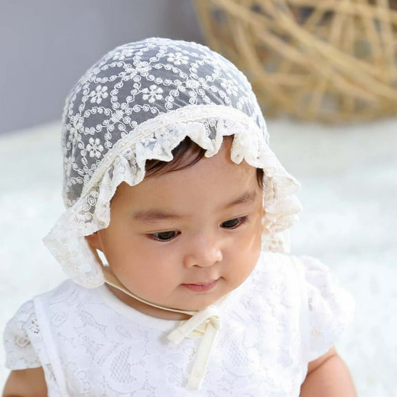 HOOWIFFY Infant Lace Bonnet for Toddlers, 1 Pack White Sun Protection Hat, Universal Fit