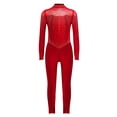 thumbnail image 4 of Hansber Kids Girls Figure Skating Jumpsuit Long Sleeve Mesh Rhinestone Gymnastics Leotard Full Bodysuit Catsuit Burgundy 8, 4 of 6