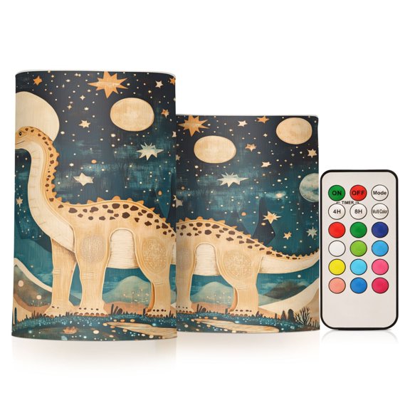 Yayeee Flameless Candles with Remote Flickering Battery Operated Multi Color Changing, Dinosaur at Night