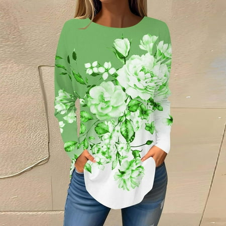 

FuChenYu Rash Guard for Women Rash Guard Women Printed Casual Round Neck Loose Fit Autumn/Winter Workout Tops for Women Upf 50 Women Green M