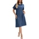 thumbnail image 2 of Vestido de camisa de mezclilla para mujer INSPIRE CHIC, de manga corta, con botones, casual, midi, azul marino, talla S, 2 of 5