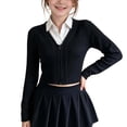 thumbnail image 2 of TGSLY Ribbed Knit Cropped Cardigan for Girls Soft V Neck Zip Up Long Sleeve Sweater Causal Solid Color Fall Winter Outerwear with Thumbholes 11-12 Years, 2 of 8