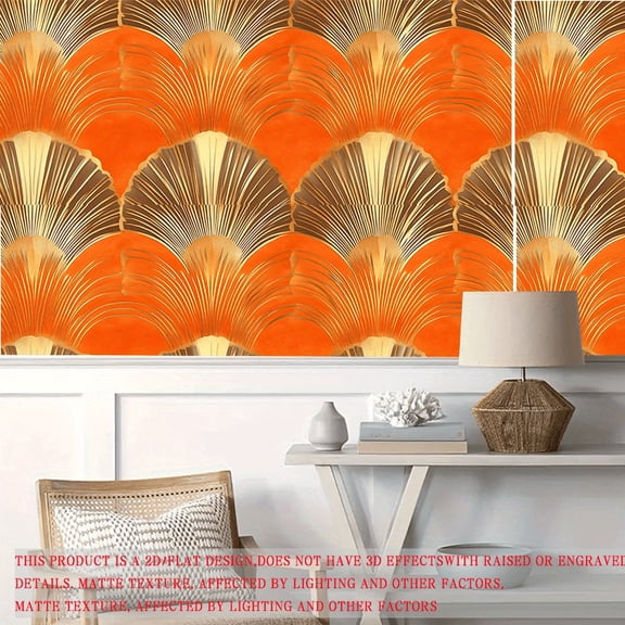 1 piece of 2D flat, abstract retro orange fan-shaped wallpaper - artistic style self-adhesive wall sticker, PVC suitable for living room, bedroom, kitchen and bathroom background walls, 39.37×15.75 i