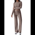 thumbnail image 3 of Conjuntos de 2 Piezas para Mujer, Larga, Cuello Redondo, Pantalones Acampanados de Cintura Alta, Conjuntos de Chándal, Ropa de Calle. Camello L, 3 of 10