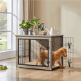 thumbnail image 2 of Alden Design 32" W Rustic Industrial Dog Crate with Anti-Skid Plush Mat For Medium-Sized Dogs, Gray, 2 of 10