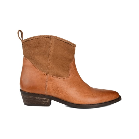 JOURNEE SIGNATURE Womens Brown Back Pull Tag Braided Comfort Carmela Almond Toe Block Heel Slip On Leather Booties 8.5 M