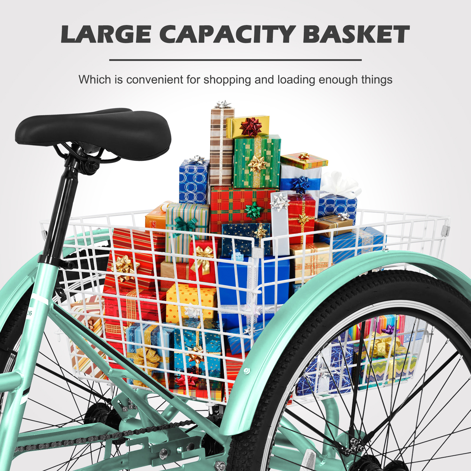 MOPHOTO 26" Adult Mountain Tricycle 7 Speed MTB, Cruiser Trike with Rear Basket,Adult Tricycle, Exercise Men's Women's Tricycles