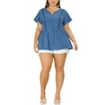 thumbnail image 3 of Agnes Orinda Women's Plus Size Work Short Sleeve Blouses Lace Button Down Peplum Summer Shirt 4X Dark Blue, 3 of 7