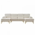 thumbnail image 6 of 114" U-Shaped Modular Sofa,Chenille Fabric Sectional Sofa with Double Chaise Lounge & Gold-Plated Feet,4-Seat Sofa Couch for Living Room Apartment Office,Creamy-White, 6 of 9