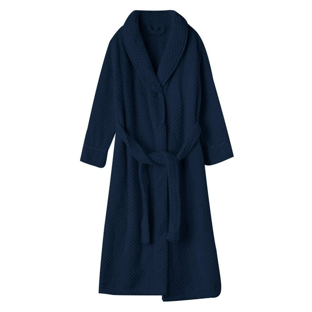 Penkiiy Robe Longue pour Femmes Peignoir Léger Doux Peignoirs Dames Robe de Bain L Marine