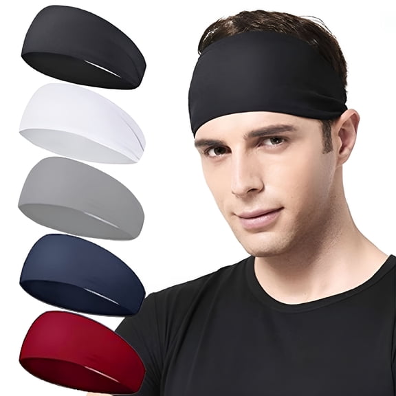 FACEGA 5 Packs Sports Headbands for Men, Moisture Wicking Workout Headband, Sweatband Headbands for Running, Cycling, Football, Yoga, Hairband for Women and Men - Style:Style 1
