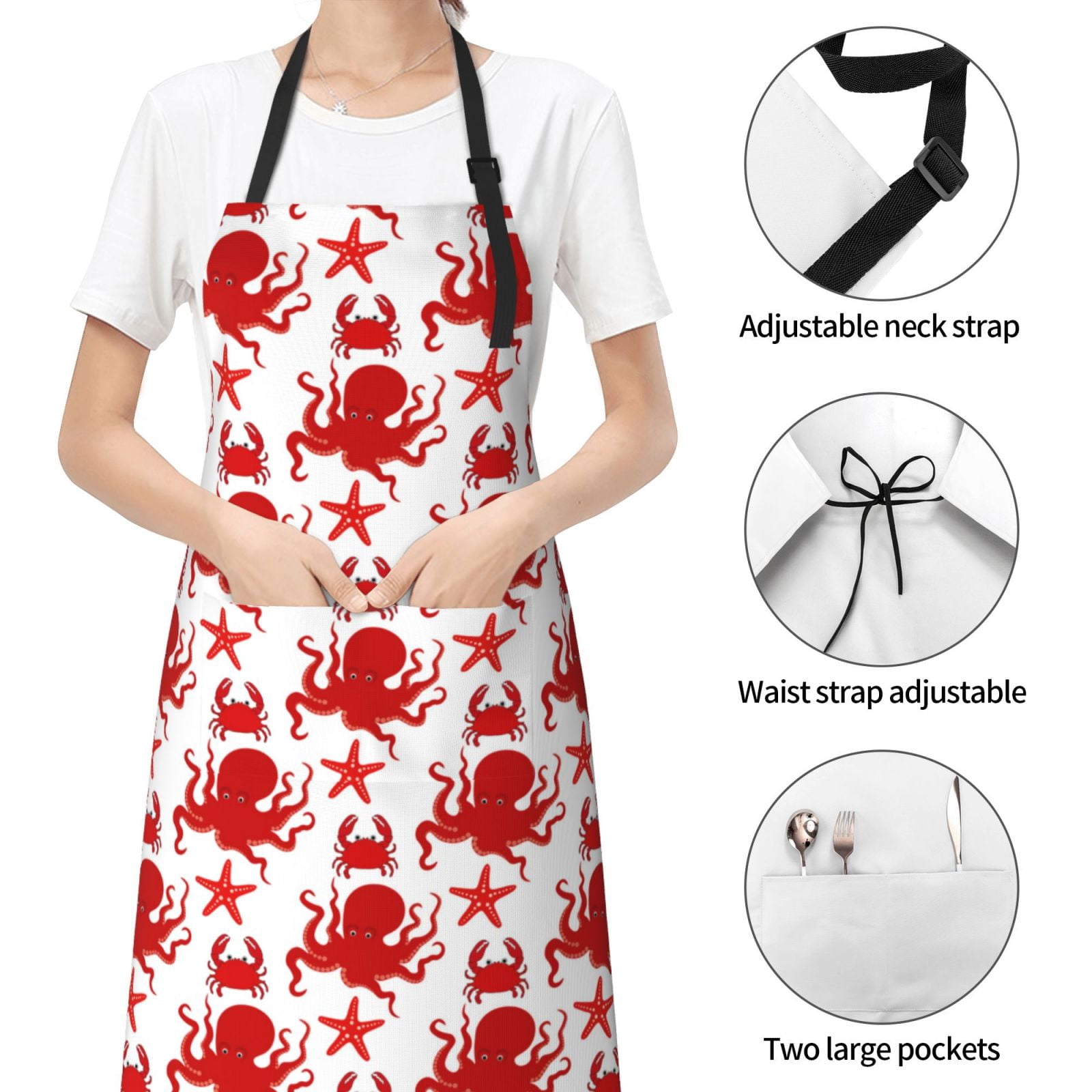 Kdxio Octopus Apron with Pockets Adjustable Kitchen Aprons for Men Women Waterproof Aprons for Cooking,Drawing,Crafting, Baking Household Cleaning