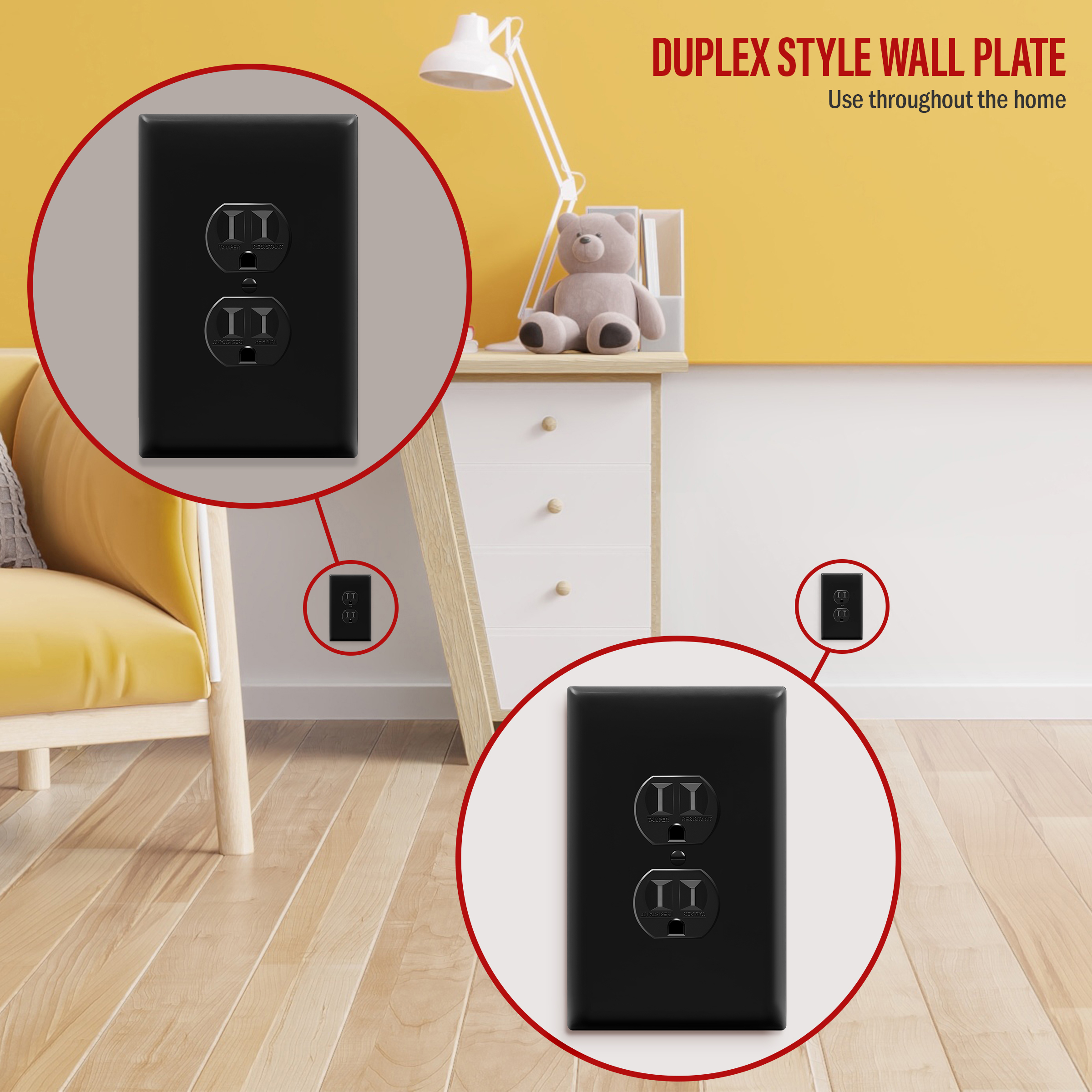 ENERLITES Duplex Receptacle Wall Plate, Jumbo Electrical Outlet Cover, Gloss Finish, Oversized 1-Gang, Polycarbonate Thermoplastic, Black - image 3 of 5