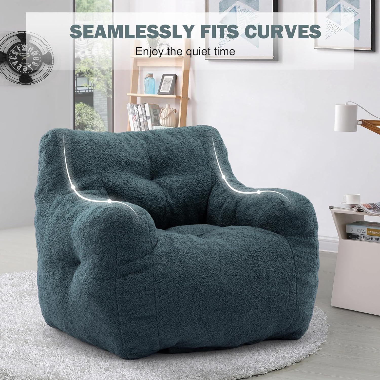 3FT Bean Bag Chair for Adult and Kids (with Filler) Furniture Giant Soft Teddy Fabric Lazy Sofa Chair Bean Bag Lounger Accent Chair for Living Room Bedroom Dorm Apartment (Green)