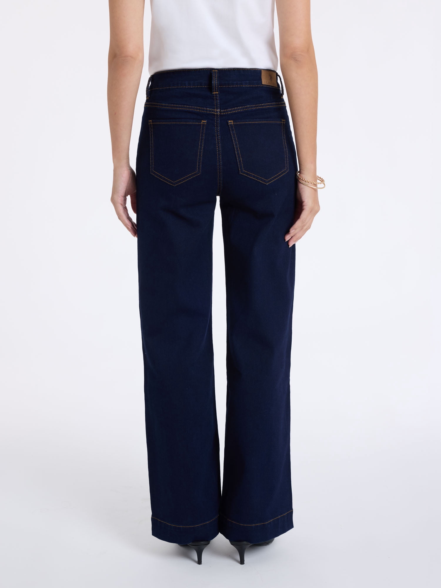 U.S. Polo Assn. Women's High Rise Relaxed Knit Denim Wide Leg Jeans