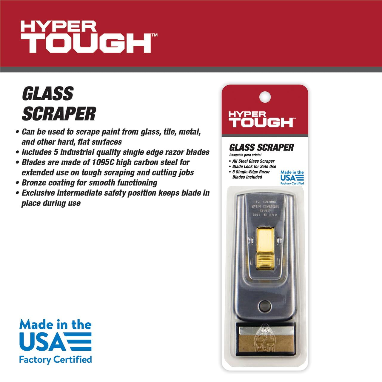 Hyper Tough Steel Safety Glass Scraper with 5 Replacement Blades - 7 Pieces
