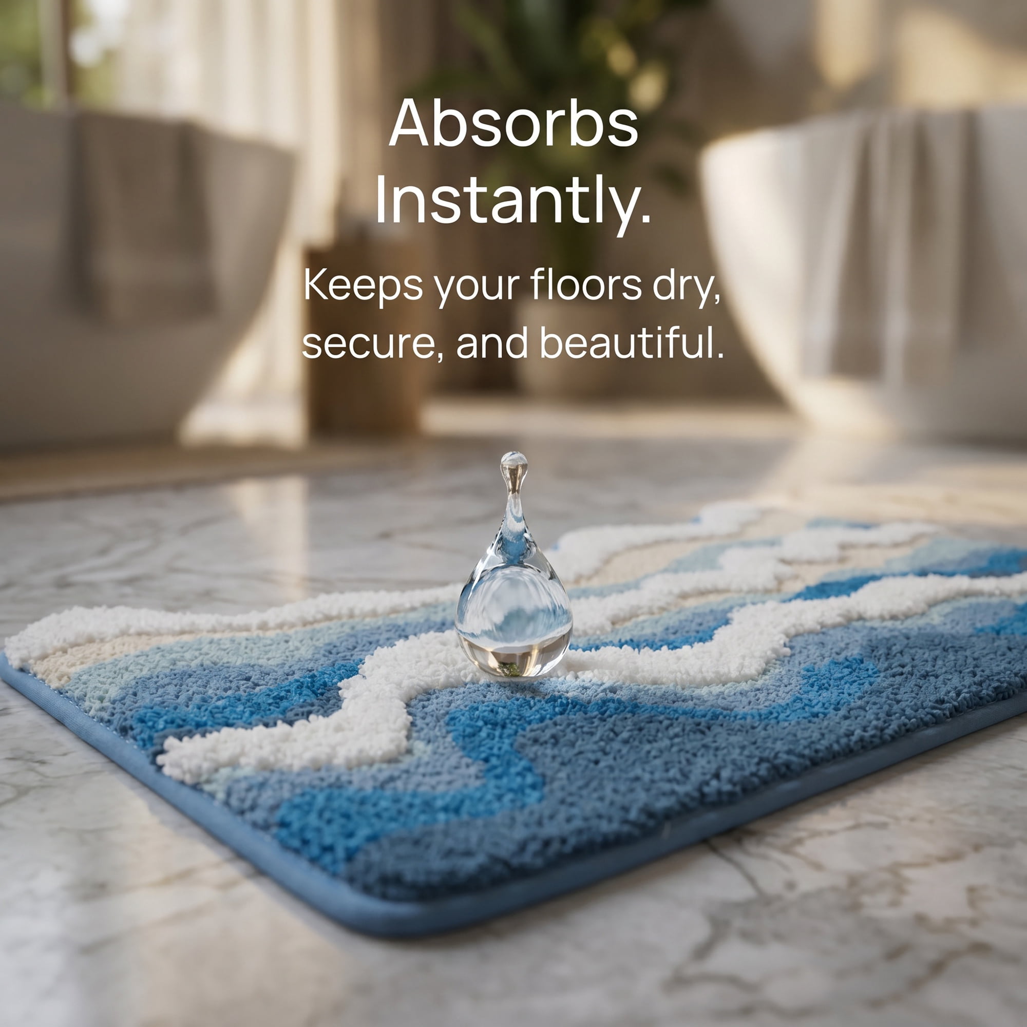 Unique Bargains Printed Microfiber Ultra Soft Plush Non Slip Bathroom Rug Blue 32" x 20"