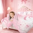 thumbnail image 3 of meiyoeat Ribbon Bowknot Initial R King Size Comforter Sets,Pink Glitter Print Monogram Art Comforters King Size For Girl,Pink Reversible,3-Piece,1 Comforter And 2 Pillowcases, 3 of 7