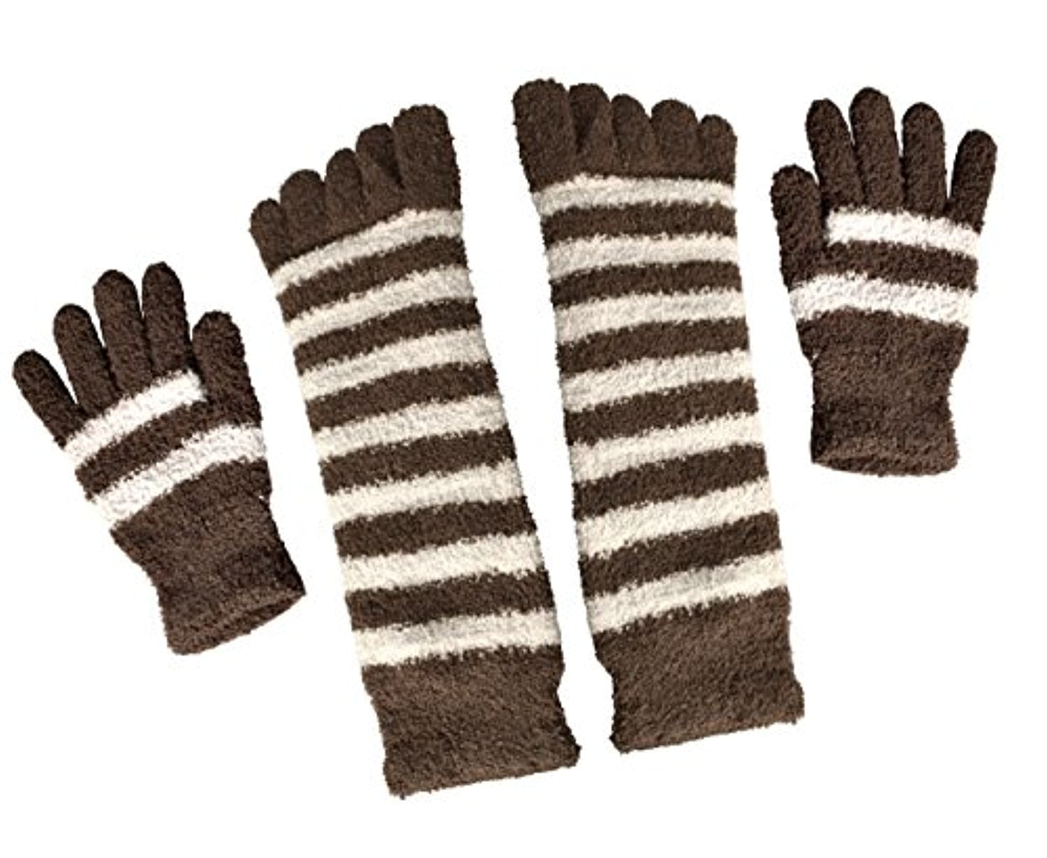 Peach Couture Winter Warm Striped Fuzzy Toe Socks and Gloves Pack