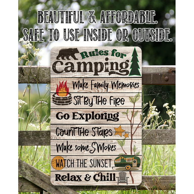 Metal Sign - Rules for Camping - Durable Metal Sign - Use Indoor/Outdoor -  Makes Funny Trailer, RV, and Camp Decor Under $25 (12 x 18) 