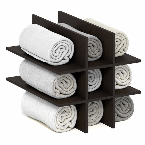 Furinno CUBICLE 9-Compartment Cube Organizer Shelf Accessory Black Dark Oak