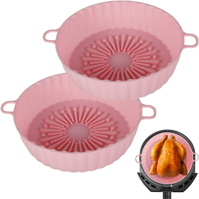 2 Pcs Casserole en Silicone pour Friteuse à Air Chaud avec Poignée Doublure Réutilisable pour Friteuse à Air Poêle de Cuisson en Silicone Résistante à la Chaleur pour Friteuse à Air