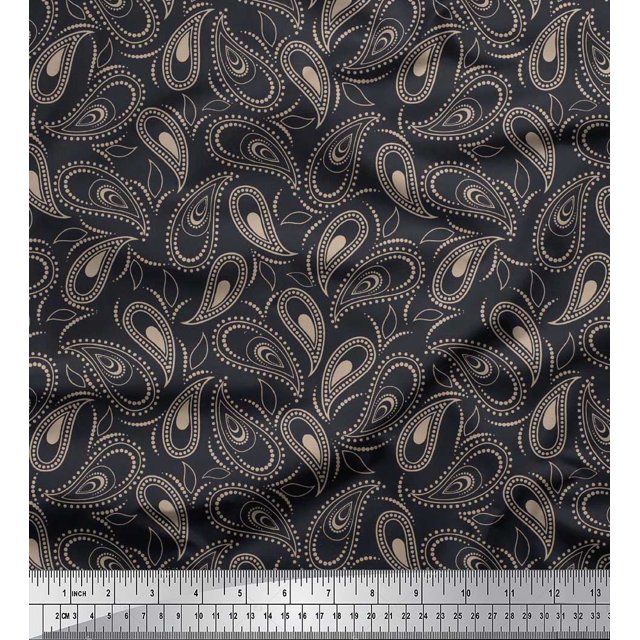 Soimoi Polyester Crepe Fabric Dot & Paisley Printed Craft Fabric by The Yard 42 Inch Wide