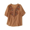 thumbnail image 2 of TRUBKH Button Down Shirts for Women Cotton Linen Button Down Shirts for Women Summer Floral Short Sleeve Tee Casual Tunic Tops V Neck Button Tunic Tshirt Coffee L, 2 of 8