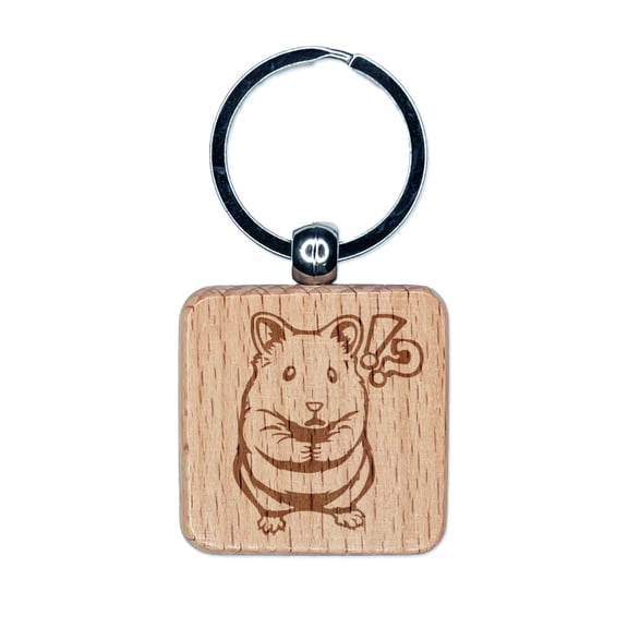 Shocked Syrian Teddy Bear Hamster Square Keychain Charm Tag - Engraved Wood