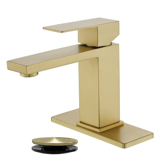 Cobbe Single-Handle Bathroom Sink Faucet for Vanity Single-Hole Installation Basin Faucet with Pop-Up Drain Brushed Gold