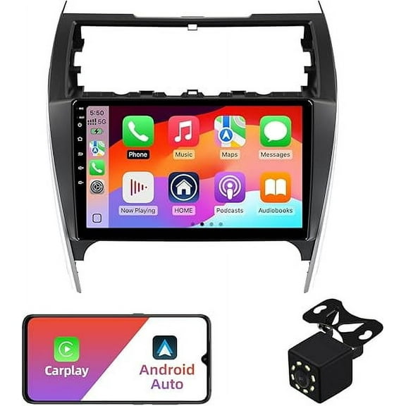 2 32G Android 12 Double Din Car Stereo for Toyota Camry 2012-2014 with 10.1 Inch Touchscreen Radio Built-in Wireless Carplay/Android Auto/GPS/Bluetooth/FM/AUX-in/Steering Wheel Controls/Backup Camera