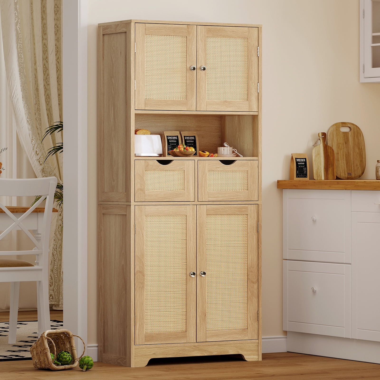 57.8" H Tall Storage Cabinet with Adjustable Shelf, Bathroom Cabinet with 2 Drawers, Linen Cabinet for Living Room, Black
