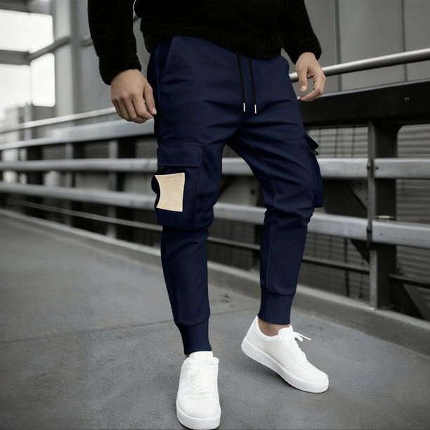 Ceisia Gift Men's All-Season Casual Pants - Fashionable Washed Solid Color Drawstring Elastic Waist Zipper Pocket Pants