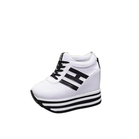 

CBGELRT Women s Platform Sneakers White Black Wedges High Top Lace Up Shoes Increase Fashion Sneakers for Womens Girls Canvas Sports Running Casual Shoes