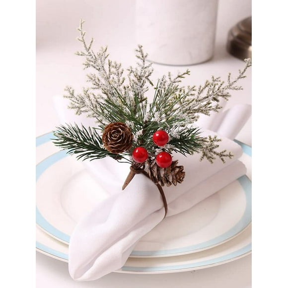 6 Pack Christmas Cedar Red Fruit Napkin Rings Champagne Bottle Decoration Rings Christmas Napkin Rings Wedding Centerpiece Tabletop Home Decor (10×6cm).(#1)