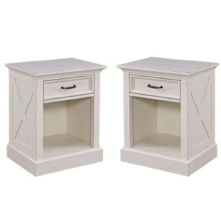 Home Square 2 Piece Lodge Solid Wood Night Stand Set with Drawer in White